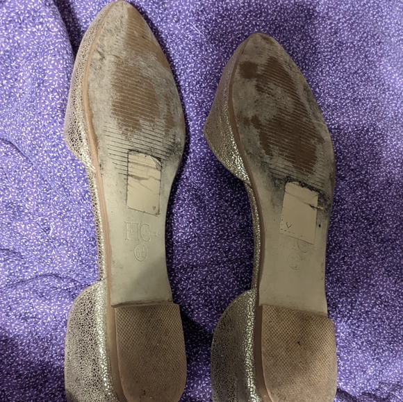 FFC New York Bale Gold Metallic D'ORSEY Flats 6.5 Golden Slippers - Picture 5 of 7